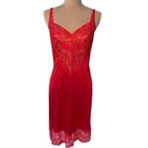 Vintage Vanity Fair Full Slip Heavy Lace Slip Dress Red Size 38 Medium/Large